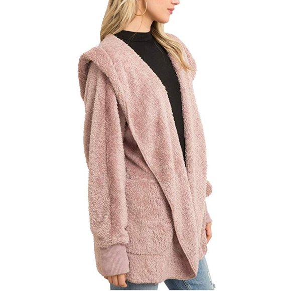 Teddy Jacket Soft Sherpa Open Front Coat-One Size - Picture 3 of 6